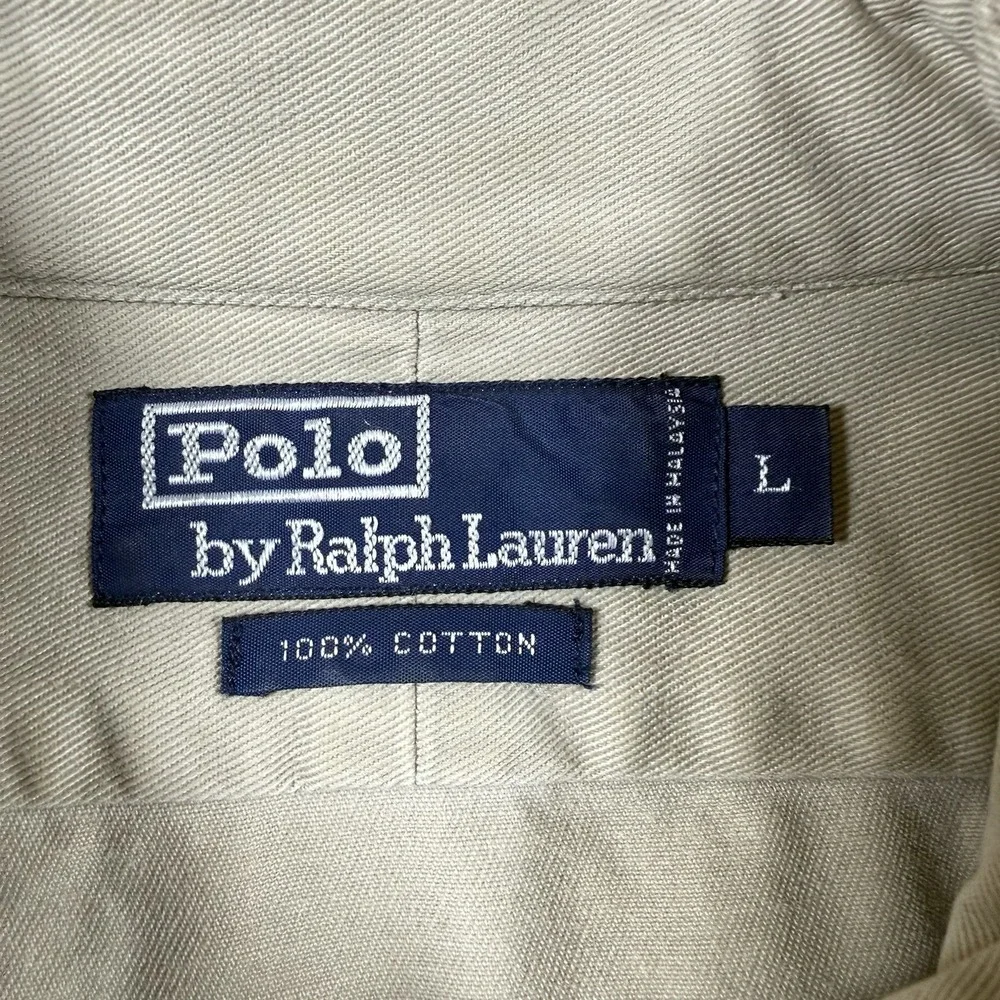 Polo Ralph Lauren Shirt Men's Large Beige Cotton Twill Work Long Sleeve Utility